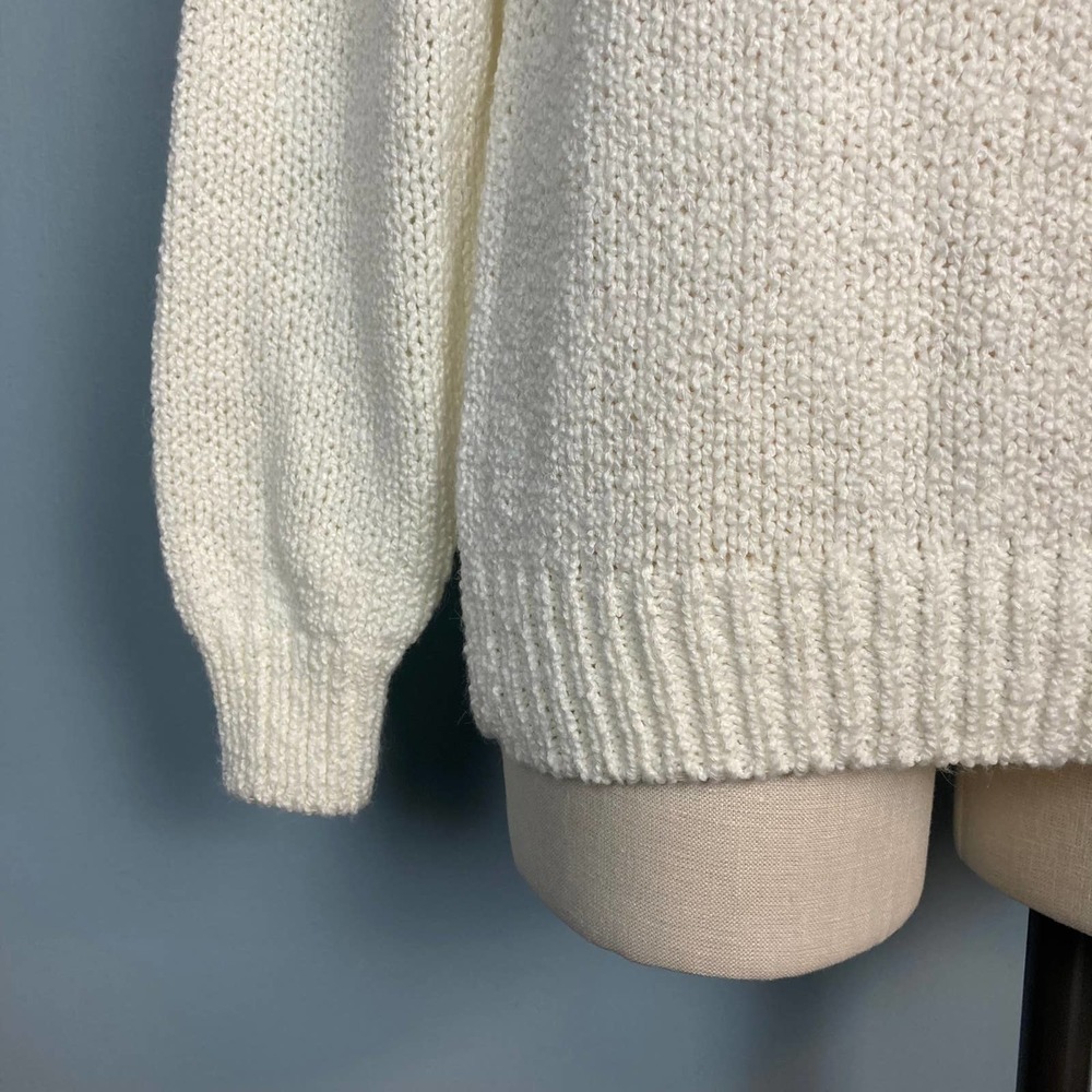 VINTAGE 80s NWT Le Moda Chunky Knit Crewneck Sweater Women's Size L Cream Raglan - Picture 3 of 10